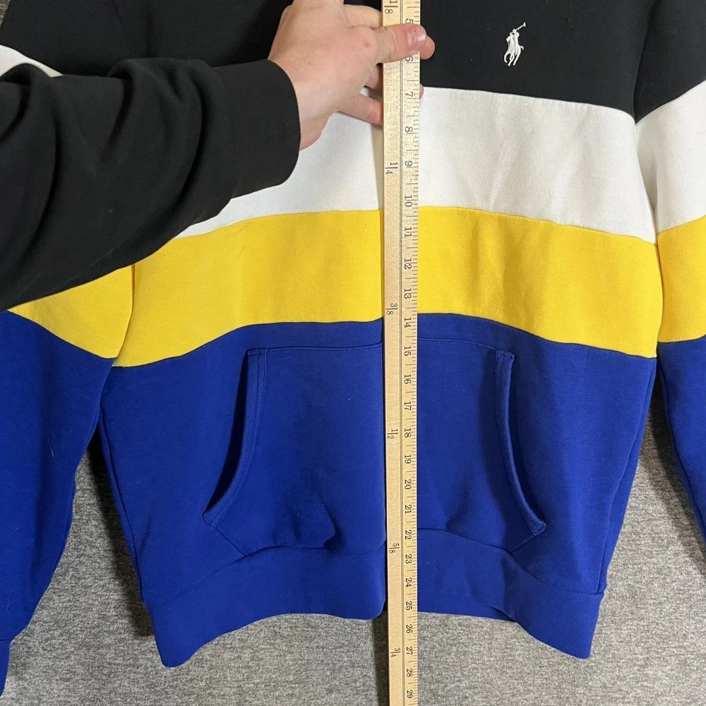 Polo Ralph‎ Lauren Hoodie Mens Medium Multicolor Stripe Pullover Fleece Logo